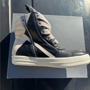 Rick Owens Black and White High-Top Sneakers